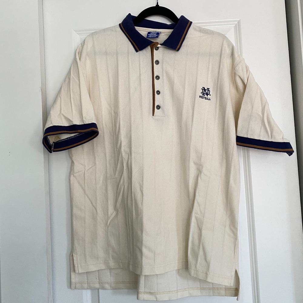 Champion Vintage NCAA Notre Dame Football cream/navy‎ Polo. Size Large